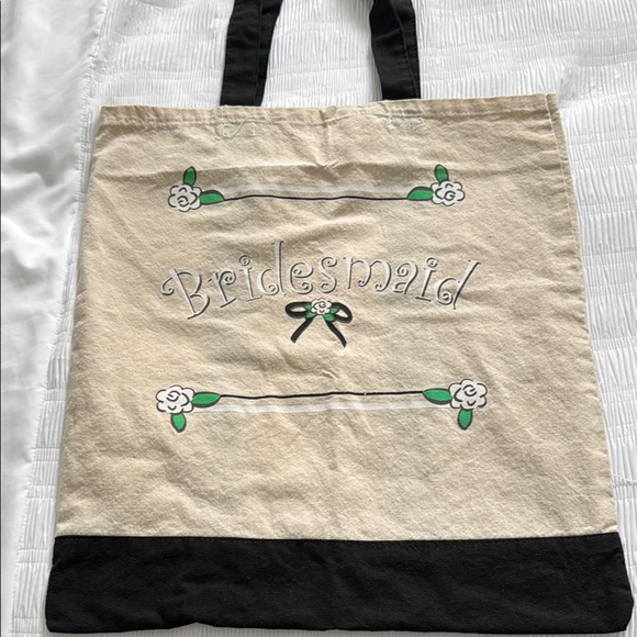 ❤️Cream and Black Canvas Tote Bag “Bridesmaid” logo - Picture 2 of 4